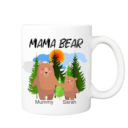 Mama Bear Personalised Name Mummy Mug, Presents for Mum, Novelty Mugs Women from Daughter, Christmas Gift Funny Present Mothers Day, Best Mum Mother Birthday, Step mums mam