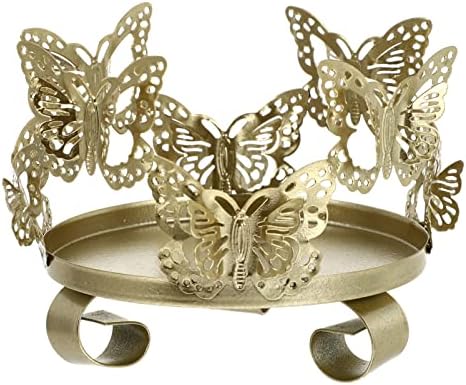 Uonlytech Butterfly Carved Plate Candle Holder Gold Iron Art Candle Holder Candle Stand Pillar Candle Plates Decorative Tealight Candle Trays