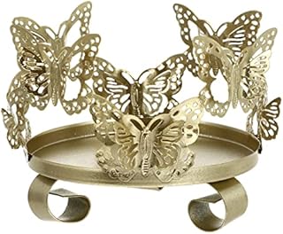 Uonlytech Butterfly Carved Plate Candle Holder Gold Iron Art Candle Holder Candle Stand Pillar Candle Plates Decorative Tealight Candle Trays