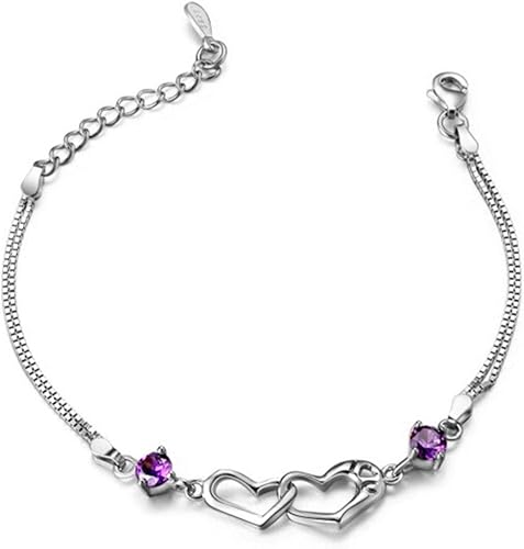 Amazon Rockyu ハートブレスレット レディース かわいい キラキラ 紫 ダイヤブレスレット 細いチェーン ジルコニア シルバー 女性 ジュエリー バレンタインデー プレゼント ブレスレット 通販