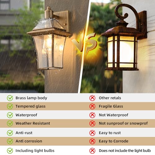 Hemali Brass Exterior Sconces, Outdoor Wall Light Fixtures for Front Porch - image 3