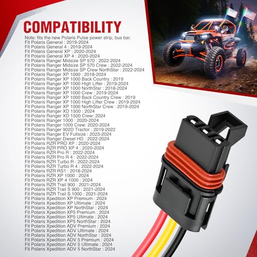 Image of Nilight 16AWG LED Light Bar Wiring Harness Kit with Pulse Power Plug Connector 12V On Off 5Pin Rocker Switch Relay Fuse for Polaris RZR General Ranger Pulse Bus bar- 2 Leads Blue