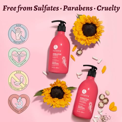 Image of Luseta Keratin Shampoo and Conditioner Set Moisturizing Treatment for Dry Hair Smooth & Repair Damaged Hair for Women Sulfate Free 16.9 oz | Keratin Moisturizing Shampoo for Dry, Frizzy Damaged Hair, Smooth, Hydrate & Improve Manageability, Sulfate Free