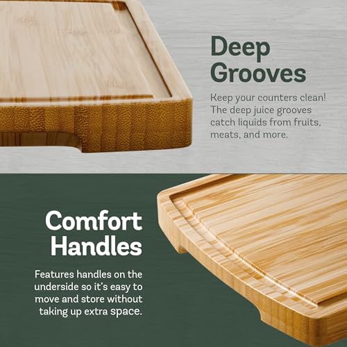 Wood Cutting Board - 4 Piece Bamboo Cutting Board Set, Wooden Cutting Boards for Kitchen with Deep Juice Groove, Side Handles - Chopping Boards for Meat, Vegetables, Charcuterie - Kitchen Gift Set - Image 5