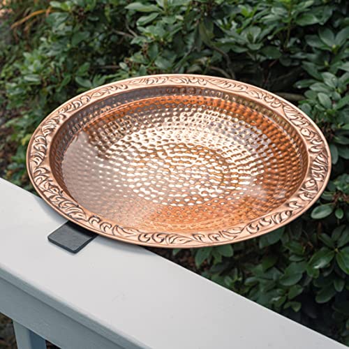Good Directions Pure Copper Metal Bird Bath with Deck Mount for Railing, Large 18' Diameter