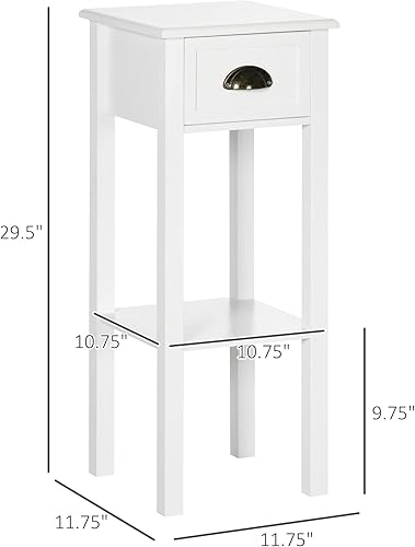 Miniatura 30 de HOMCOM Mesa auxiliar de 2 niveles con cajón, mesa auxiliar estrecha con estante inferior, para sala de estar, juego de 1, color rojo Rojo -,Negro
