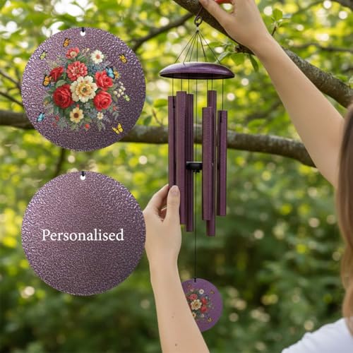 Image of Personalized Deep Tone Wind Chimes 30 /36 /45in,Personalized Gifts for Memorial Retirement Wedding Anniversar Birthday, Customized Wind Chimes for Outside