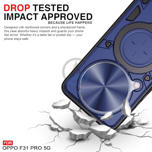 Image of AESTMO Armor Oppo F31 Pro 5G Bumper Back Case Cover | Ring Holder & CD Pattern Sliding Camera Shutter Cover | Back Case Cover for Oppo F31 Pro 5G (Blue)