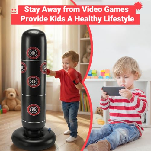 Image of Kid Punching Bag, Inflatable Punching Bag for Kids Age 3-14, Freestanding Boxing Bag for Boys & Girls, Kids Boxing Set for Martial Arts, Karate, Taekwondo