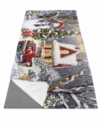 BOSIJOY Yoga Mat Towel,Winter Christmas Snowman Red Truck Non Slip Sweat Absorbent Hot Yoga Towels with Corner Pockets,Xmas Tree Farmhouse Snowy Soft Microfiber Towel for Pilates Bikram 70