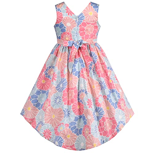 Sunny Fashion Girls Dress Hi-lo Skirt V Neck A Line Floral Ribbon Sleeveless2