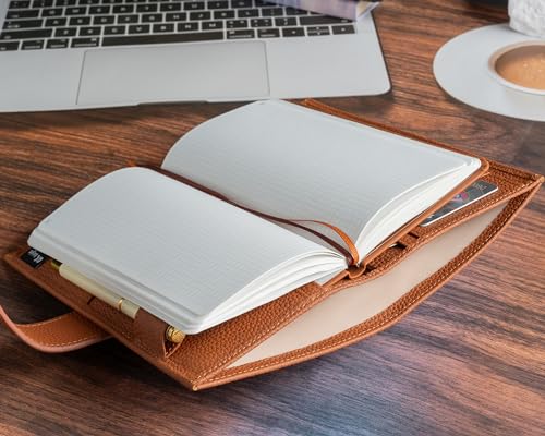 Image of Genuine Leather Planner Cover for Hobonichi Weeks /Weeks Mega with Pen Loop, Card Slots, Back Pocket, and Bookmarks (Brown)