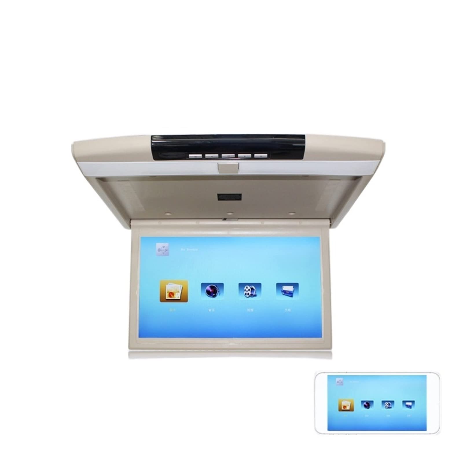 Monitor de Montaje en Techo Coche, Pantalla LCD HD 17 Pulgadas, Reproductor vídeo for, MP5, 1080P, TV automático, USB, FM, Enlace Altavoz Viajes Familiares por Carretera(17 Beige MirrorLink)
