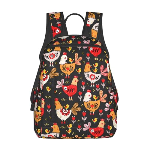 Sac à dos léger noir One Size imprimé volailles pour femme et homme