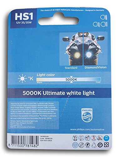 Image of PHILIPS HS1 12636DVB1 Diamond Vision Moto Halogen Bulb (12V, 35 /35W) | Silver and Clear | Set of 1