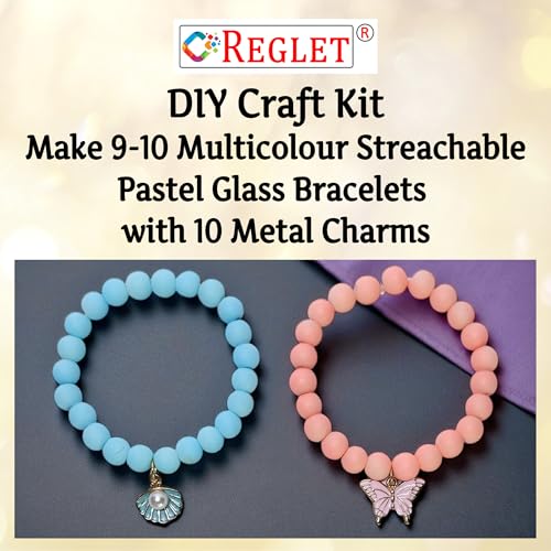 Image of 10 Pcs Charms + 225 Pcs Pastel Glass Beads for Jewellery Making Kit - Glass Beads for Bracelet Making Kit - Bead Craft - 8mm