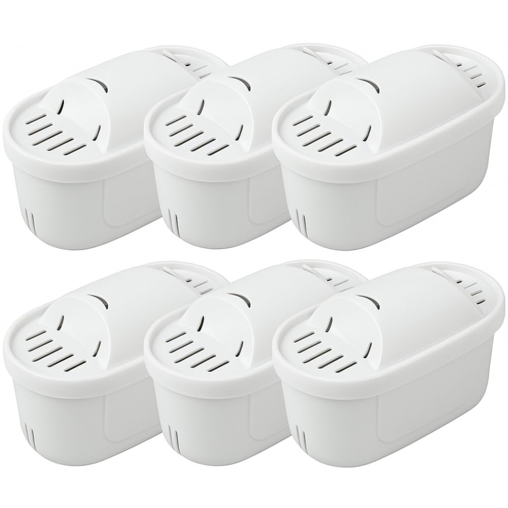 Water Filter Cartridges 6pc Set, All-in-1, Fits Brita® Maxtra+® Plus, Maxtra Pro®, Kettle & XL Jugs, 6 Month Supply, BPA Free, Compatible with Mavea, Elemaris, Marella, Aluna Cool