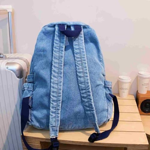 Image of Light Wash Denim Jean Backpack for Women & Men Retro Aesthetic Rucksack Basic Backpack for High School /College Students Travel Laptop Bag