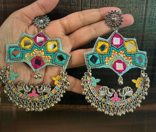 Handmade Fabric Statement Dangle Earrings for Women Vintage Beaded Chandelier Drop Dangling Earring Indian Bollywood Jewelry Gifts Jhumka Festival Holiday Christmas2