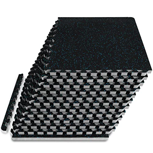 Image of ProsourceFit Rubber Top Exercise Puzzle Mat -inch, EVA Foam, Protective Interlocking Tiles for Home Gym Equipment and Workouts; Blue, 48 SQ FT, 12 Tiles