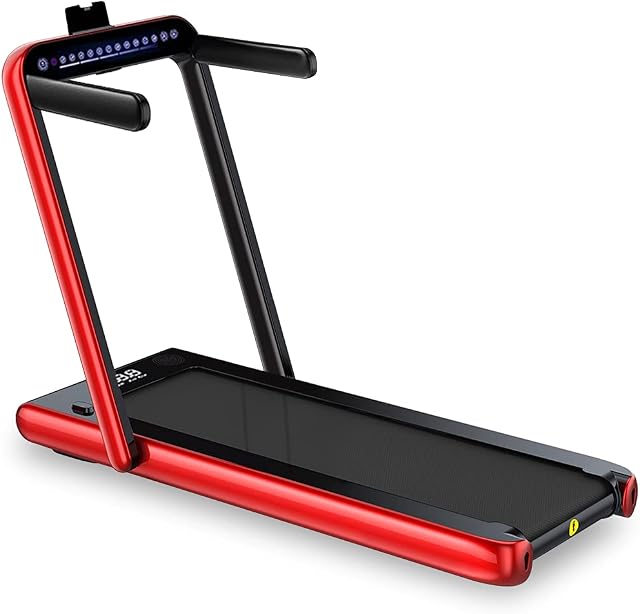 Folding Treadmill 2 in 1,Under-Desk 2.25HP Motorized Treadmill for Home Use,Adjustable Speeds 1-12km/h Walking Running Machine w/Bluetooth Speaker,Remote Control and LED Display,Easy Assembly
