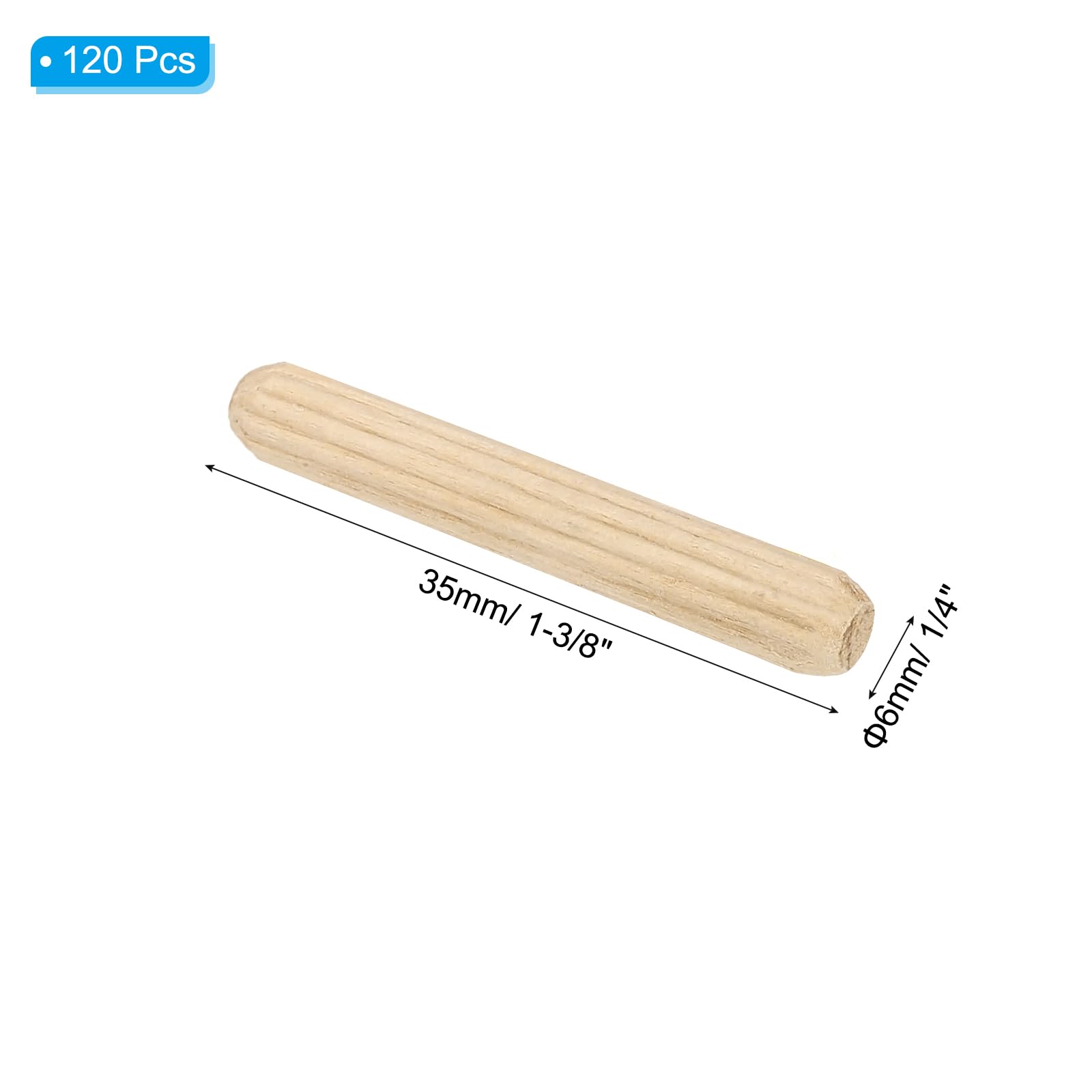 PATIKIL 1/4" x 1-3/8"(6 x 35mm) Wood Dowel Pins - Image 2
