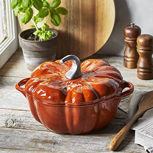 Image of STAUB Cast Iron Dutch Oven 3.5-qt Pumpkin Cocotte with Stainless Steel Knob, Made in France, Serves 3-4, Burnt Orange