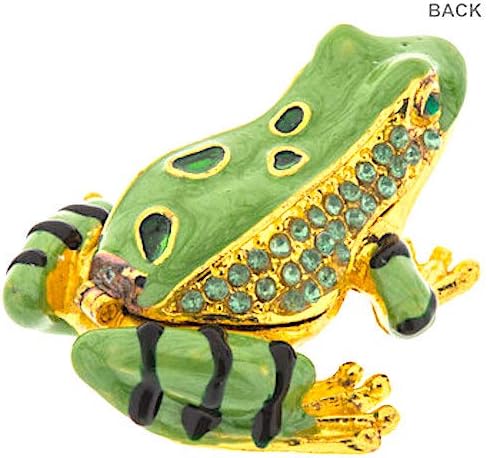 Green Frog Gold Trinket Jewelry Box Ring Holder Sparkling Rhinestones