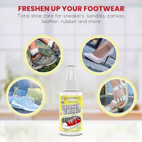 Image of Grandma's Secret Shoe Cleaner - Stain Remover Spray for Rubber, Canvas and Leather - Removes Dirt, Grime and Grass - Sneakers Cleaner for Outdoor Shoes, Slippers and Moccasins - 3 Ounce