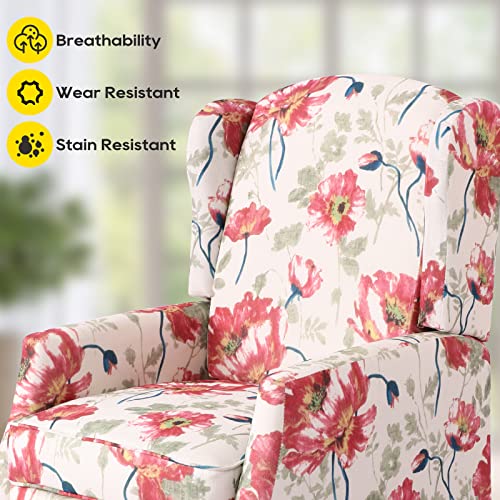 Consofa Upholstered Wingback Recliner Chair, Traditional Push Back Recliner With Padded Seat, Wingback Fabric Recliner Chair, Mid Century Modern Recliner Chair For Living Room (2,Red Floral) #TOP5