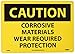 NMC C448RB OSHA Sign, Legend "CAUTION - CORROSIVE MATERIALS WEAR REQUIRED PROTECTION", 14" Length x 10" Height, Rigid Plastic, Black on Yellow
