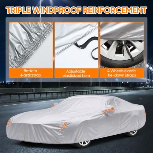 Image of Car Cover Custom Fit for Chevy Camaro 2010-2026, Outdoor Waterproof All Weather Heavy Duty Full Exterior Cover for Sun Rain Snow UV Dust Protection with Door Zipper,Silver