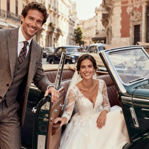 Retro Men Suit 3 Piece Tweed Herringbone Men's Suits Wool Jacket Tuxedos Wedding Grooms Blazer Vest Pants Set Prom2