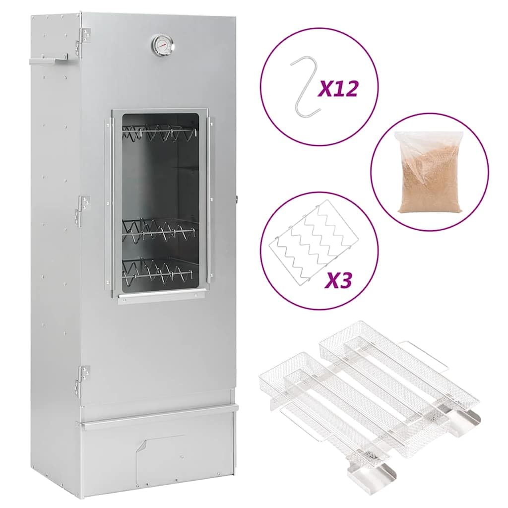 Forno affumicatore con generatore di affumicatura a freddo, 110 cm, in acciaio zincato, per pesce, carne e salsicce, con termometro e accessori per affumicatura