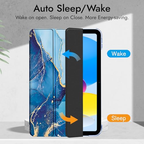 Image of Robustrion Cover for iPad 11th (A16) / 10th Generation Cover Case (2022 /2025), Trifold Flip Case Cover for iPad 11th Generation 11 inch / 10th Gen 10.9 inch [Auto Sleep Wake Suppport] - Marble Blue