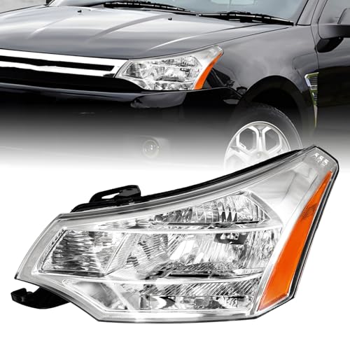 Rvplpr Headlight Assembly Compatible with 2008 2009 2010 2011 Focus S SE SES SEL Headlamp Chrome Housing OE Factory Replacement w/o Bulbs (Left Driver Side)