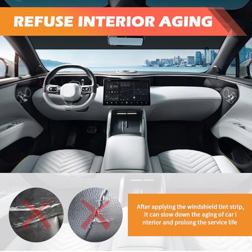 Image of 59.06x5.91 Car Windshield Tint Strip Kit,5% VLT Car Window Tint Film for Glare Reduction with Scraper & Knife,Cuttable Window Tints Cars Accessories for Windshield Tints (1PC)