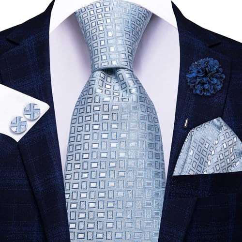 Image of Hi-Tie Mens Paisley Floral Striped Ties Set Silk Necktie and Lapel Pin for Men Pocket Square Cufflinks Set Business Wedding