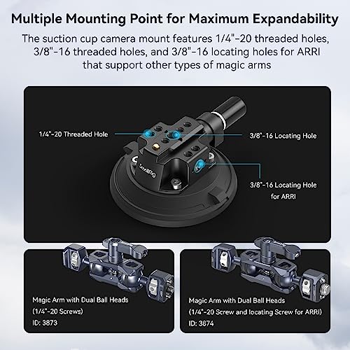 SMALLRIG 4" Camera Suction Mount with Ball Head Magic Arm, Car Mount for Lightweight Camera/Action Camera/Phone - Image 4