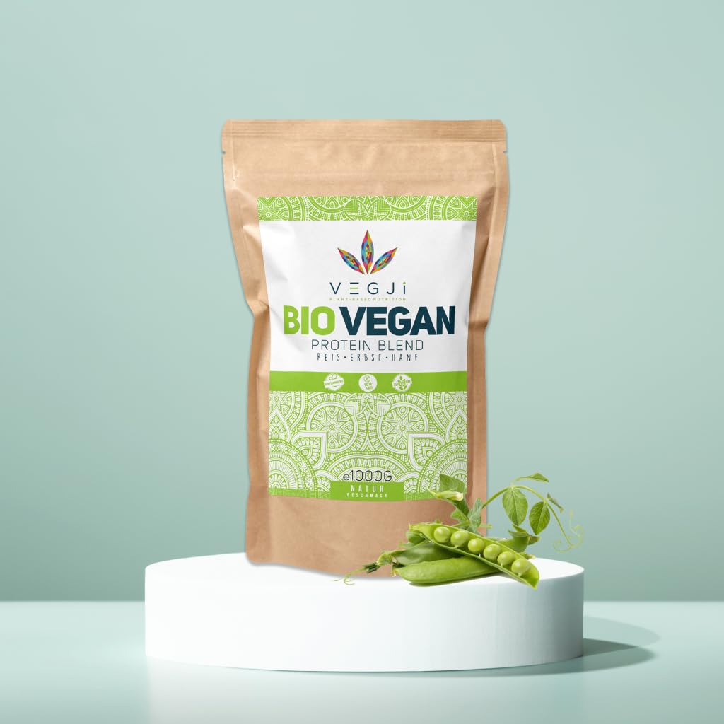 VEGJi Bio Vegan Protein Blend 1000g | Bio Erbsen-, Reis- & Hanfprotein | Hoher Proteingehalt | Ohne Süßungsmittel | Natürliche Zutaten (Geschmack: Natur)