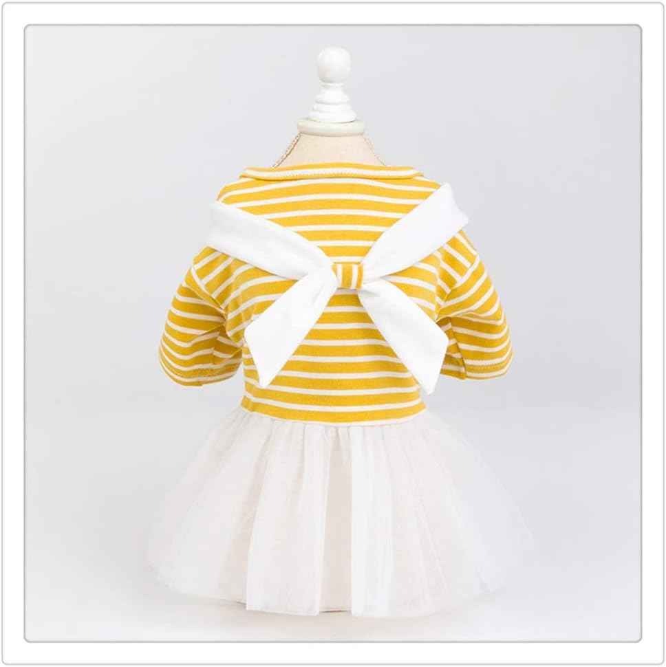 Dog Cute Cotton Princess Skirt Pet Spring Summer White Bow Lace Dress Teddy Bichon Pomeranian Puppy Cats Xs to XL Outfit (Yellow Small)