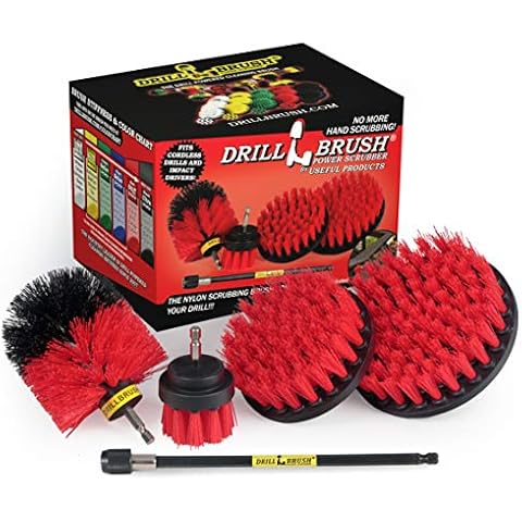 Drillbrush - Stiff Bristle Power Scrubber Cleaning Kit with Extension - Patio - Deck Brush - Spin Brush kit to Remove Algae, Mold, Mildew, and Moss from Garden Statues, Headstones, and Monuments Cover