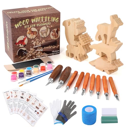 Wood Carving Kit Forest Animals Wood Whittling Kit for Beginners Adults Kids,Wood Carving Tools Set with Whittling Knife and K2 Carbon Steel Wood Carving Knife and 5Pcs Big Basswood Wood Blocks