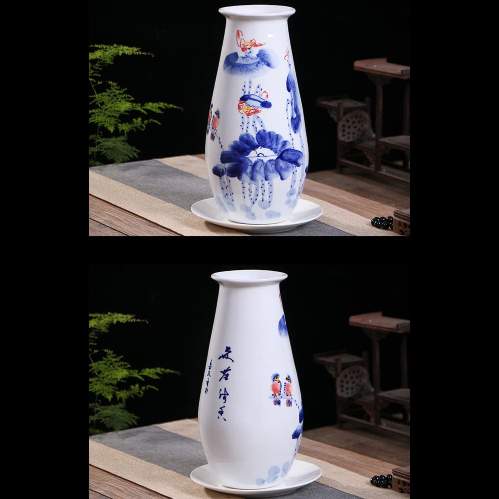 Ceramiczna doniczka na kwiaty, ręcznie malowana, niebiesko-biała porcelana, storczyk, wazon na stół, wysoka talia, chinoiserie, doniczka na kwiaty, drzewo, z tacą,E