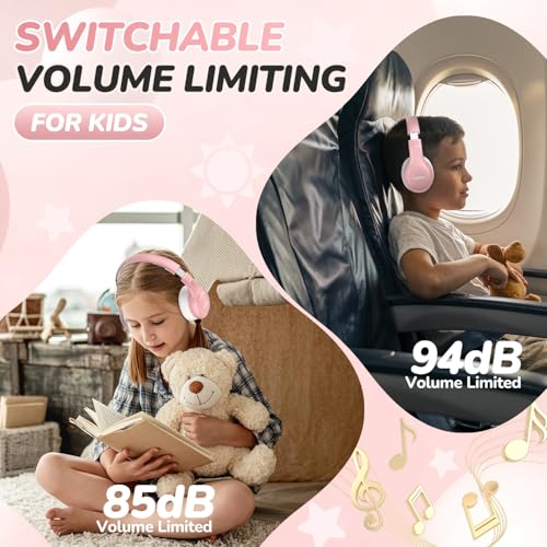 Image of JoySpark Kids Bluetooth Headphones, 60 Hours Playtime, Bluetooth 5.4 Kids Headphones Wireless, Type-C Fast Charging, 85 /94dB Volume Limited, Foldable Toddler Wireless Headsets with Mic-Rose Gold