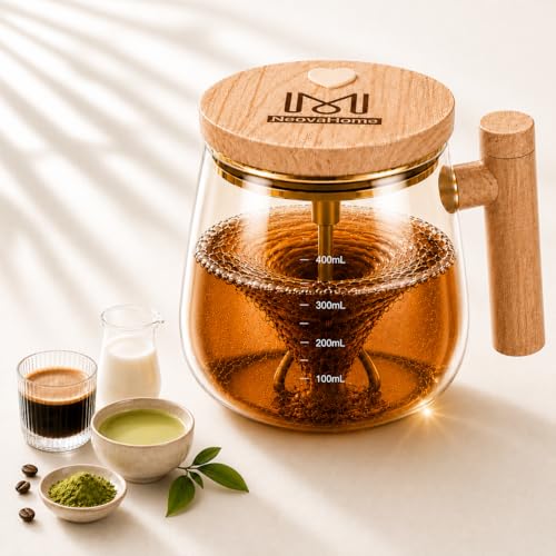 NeovaHome Self Stirring Coffee Mug, 13.5 oz Borosilicate Glass Automatic Mixing Cup for Coffee,...