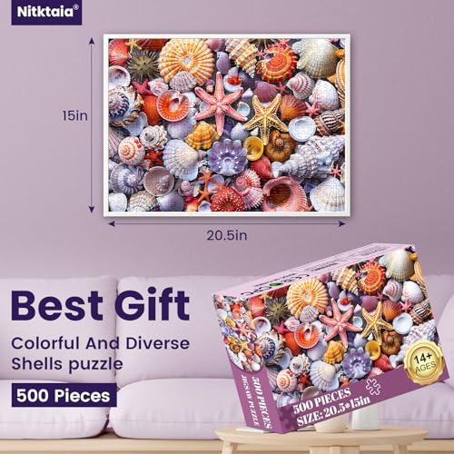 Rompecabezas de 500 piezas para adultos – Rompecabezas colorido de conchas de playa – Hecho de papel reciclado, piezas brillantes y resistentes, juego familiar desafiante y excelente idea de regalo (52 x 38 cm) miniatura 2