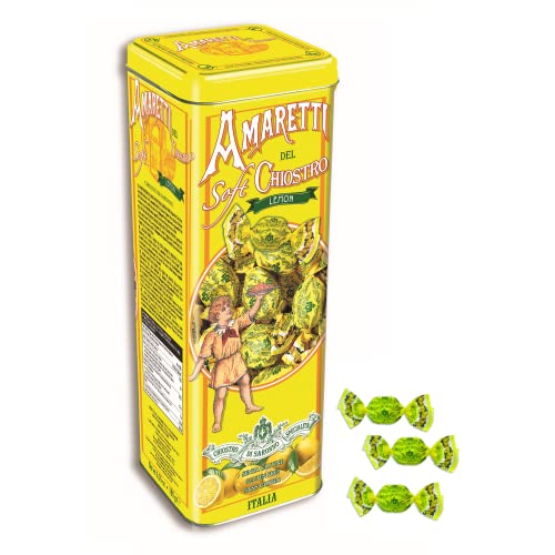 Chiostro di Saronno® | Amaretti del Chiostro® | Amaretti Suave con Limón - 180 Gr | Cajas de pastelería | Envases de lata de metal sin gluten de macarrones de limón