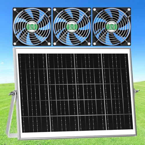 ZIZIWIN Solar Chicken Coop Fan 3 Kit, 25W Solar Powered Greenhouse Fan Outdoor Waterproof, Solar Exhaust & Intake Fans, Strong Airflow for Outside Shed Dog House Air Circulation Ventilation Cooling