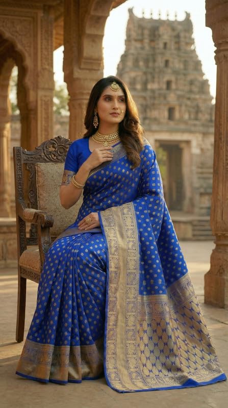 Image of C J Enterprise Women's Pure Soft Silk Saree With Blouse Piece For Wedding (Priya)